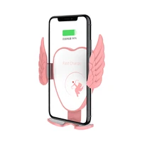 car wireless charger with smart beauty light pink angel wing car wireless fast charger car phone holder pink car accessories