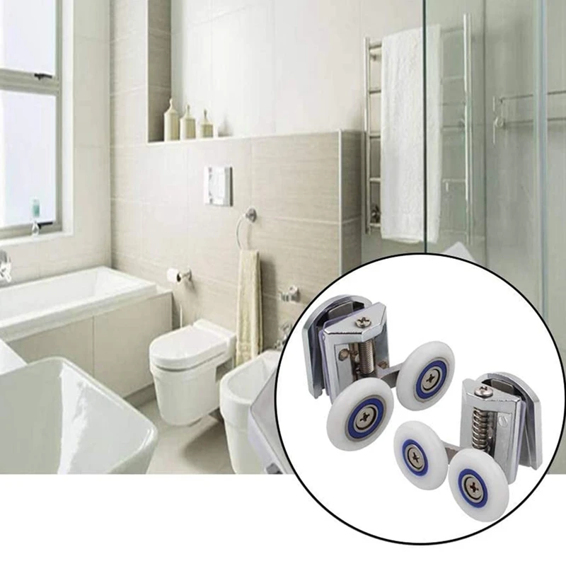 

4Pcs Shower Door Rollers 26Mm Zinc Alloy Shower Door Fixing Pulleys Bathroom Replacement Kit (2 Top+2 Buttom)