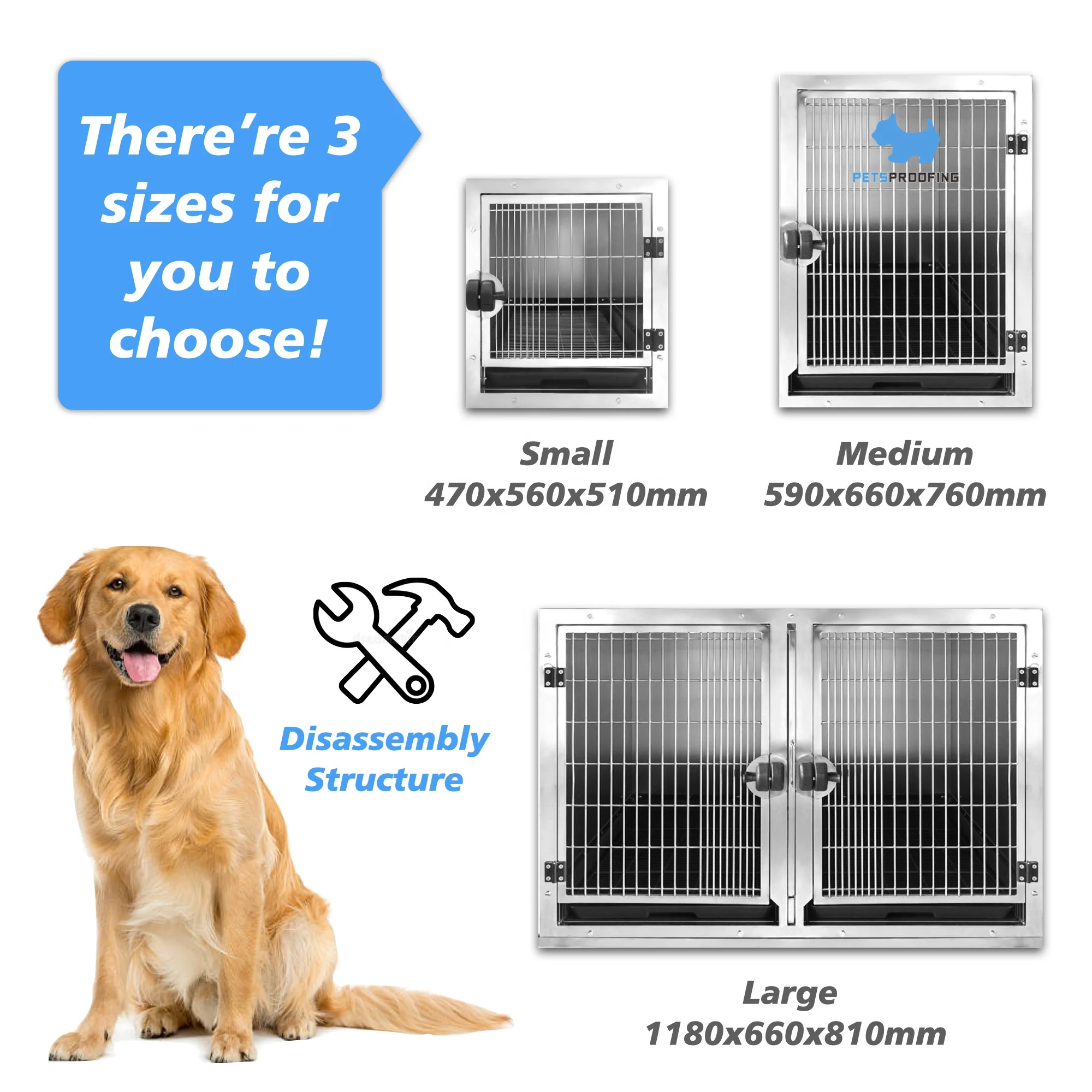 Встановіть сверхмощную многофункциональную клетку для собак из нержавеющей