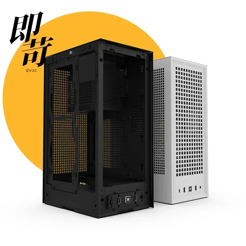 Фото Маленький корпус HYTE ITX Revolt 3, удобная ручка, быстроразъемная конструкция, металлическая сетка №4