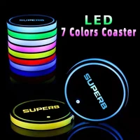 2piecesset luminous car water cup coaster holder 7 colorful usb charging car led atmosphere light for skoda superb accessories