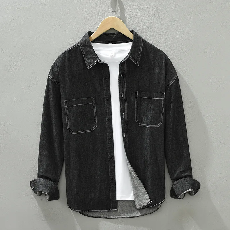 Shirt Korean Style Fashion Loose Casual Thin Jean Shirt Jacket Male Classic High-end Brand Tops