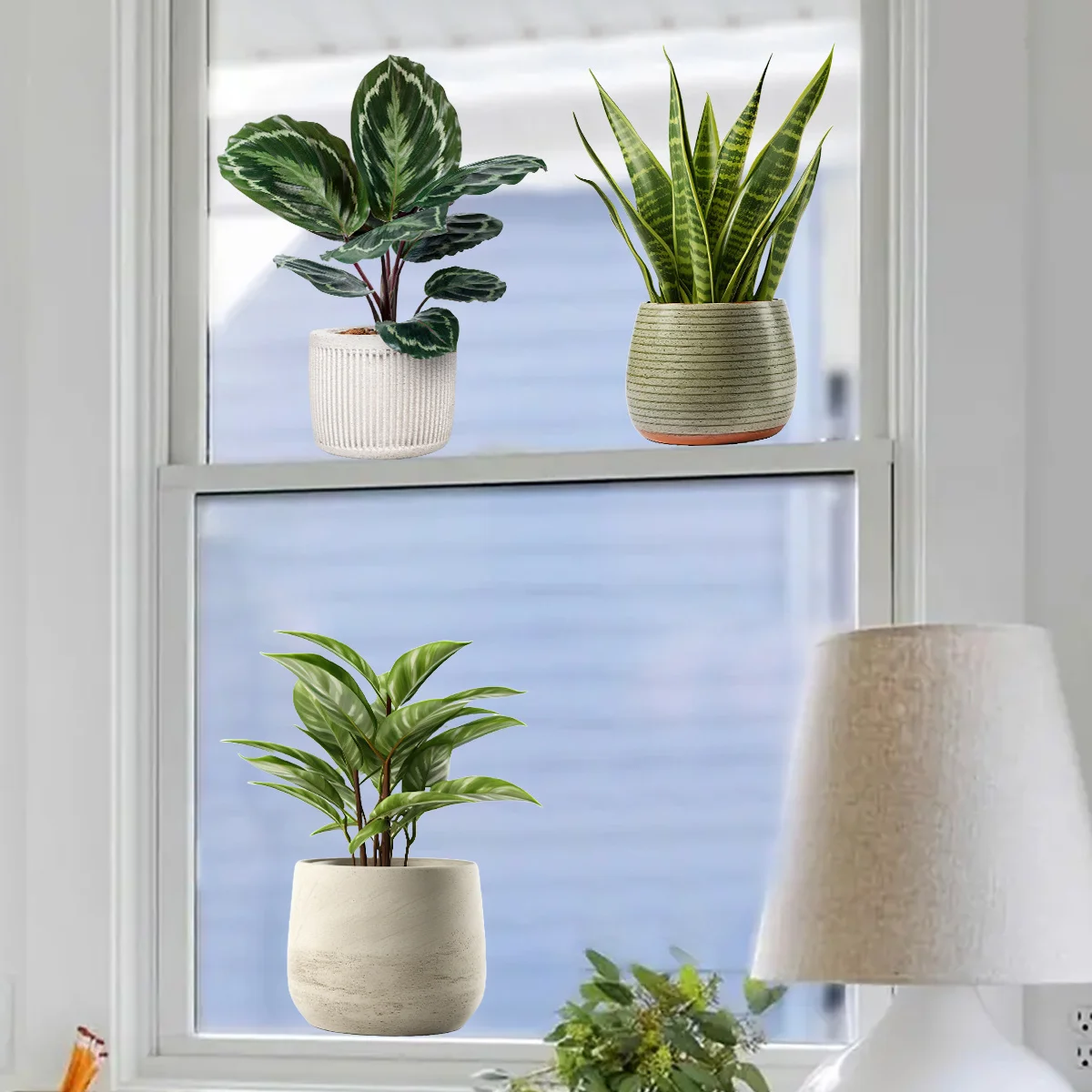 3 шт. акварельные имитация горшечных зеленых растений наклейки на окна съемные