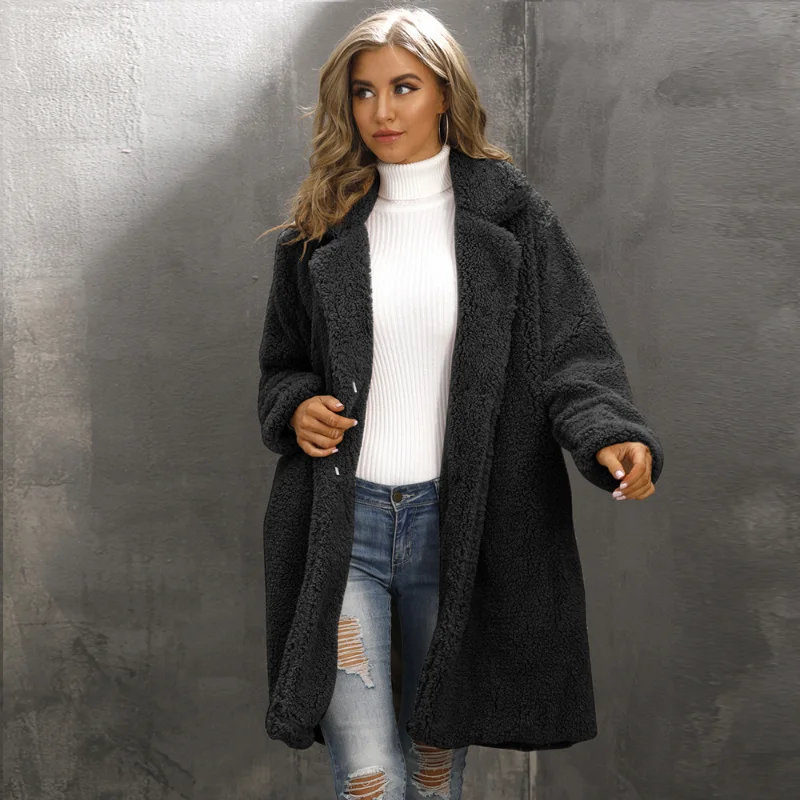Autumn and Winter Women's Faux Fur Coat Suit Collar Top Women's Mid-length Plush Coat Women's Coat