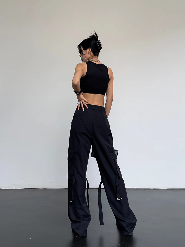 Женские прямые штаны-карго Y2K с карманами винтажные штаны в стиле Харадзюку 90-х