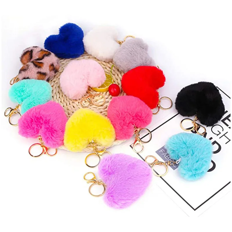 

1pc 10*8cm Faux Rabbit Fur Pom Poms Ball Peach Heart Shaped Pompoms Artificial DIY for Women Key Chains Bags Fashion Accessories
