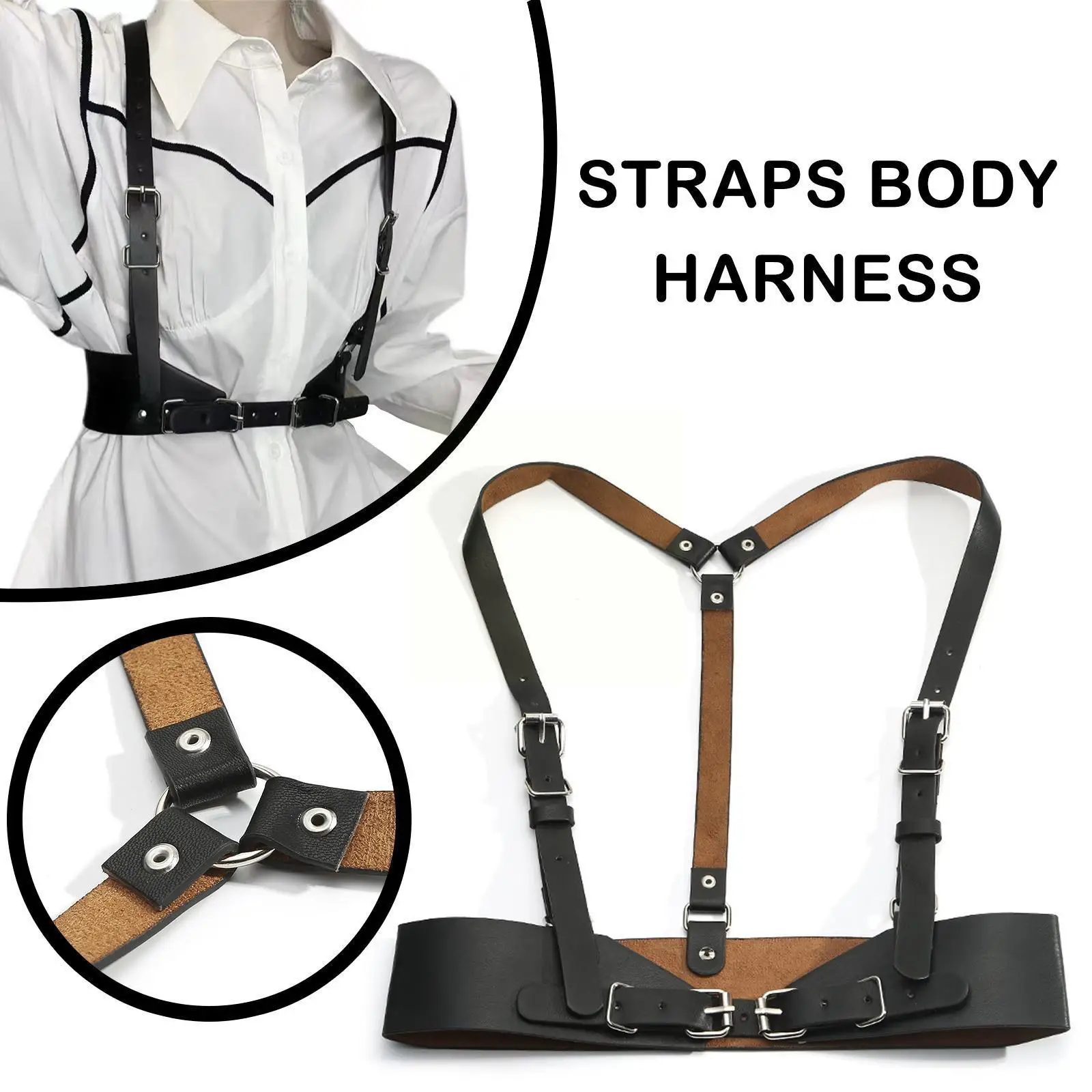 Women Waist Belt Adjustable Straps Body Harness Punk Retro Belts Fashion Faux Corset Leather