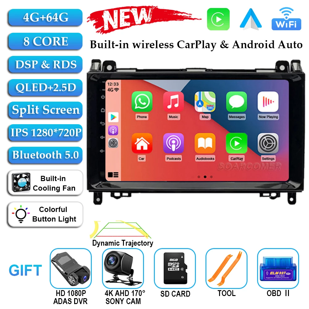 

9-дюймовый Android 15 для Mercedes Benz B200 Sprinter W906 W639 AB Class W169 W245 Viano Vito Автомобильное радио Мультимедийный GPS DVD-плеер