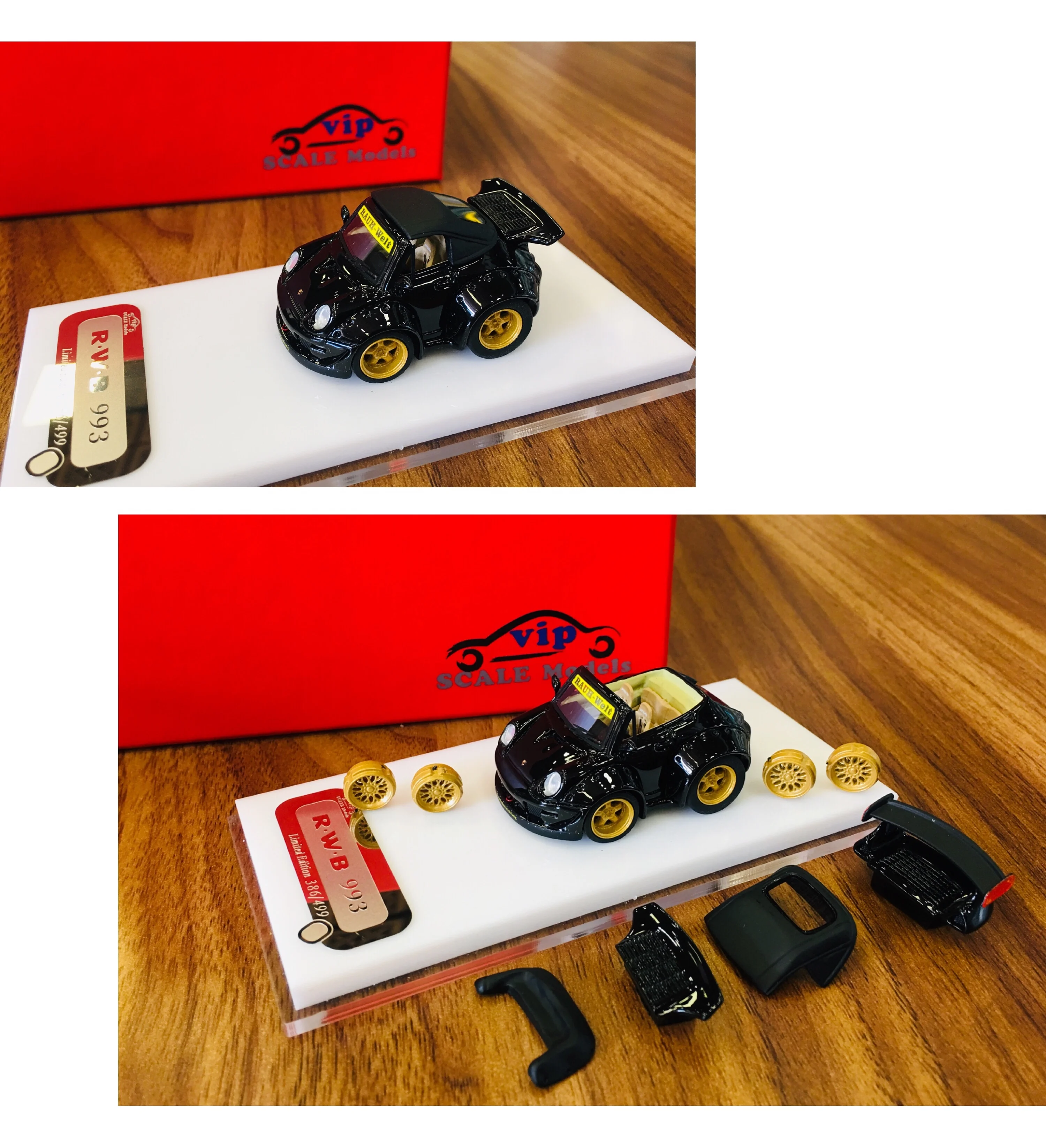 

1:64 VIP резиновая ограниченная модель автомобиля Porsche RWB 993 991 поставляется с навесом и колесами модель автомобиля коллекционные украшения под...