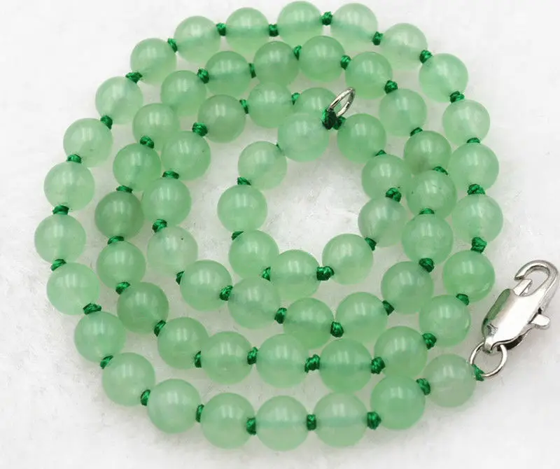 

8mm Light Green Jade Gemstones Beads Hand Knotted Necklace