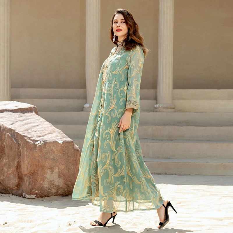 Embroidery Ramadan Eid Arabian Abaya For Women Dubai 2022 Button Moroccan Kaftan Islamic Turkish Muslim Lady Dress Luxury Abayas