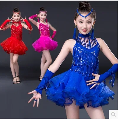 

Latin Dancing Dress Skirt for Kids Girls Professional Ballroom Salsa Dance Wear Outfits Children's Party Stage Show Costumes