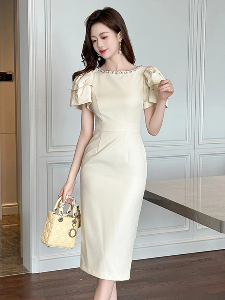 Женское Деловое платье элегантное облегающее OL с рукавами-фонариками в стиле