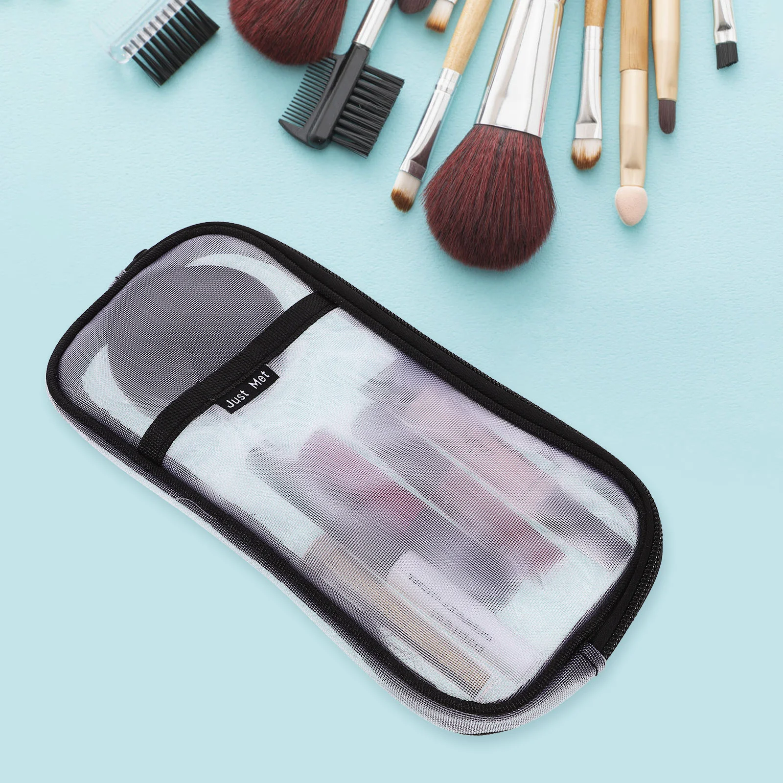 

Makeup Pouch Mesh Case Clear Pen Brush Holder Aesthetic Organizer Stationary Zipper Pocket Artist Storage Box Toiletry Supplies