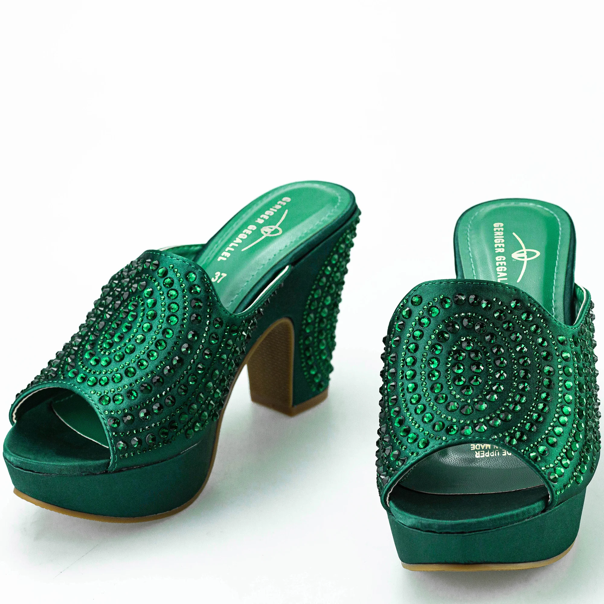 Green Summer High Heel Plus Size 42 Bling Bling Party Shoes for Women Rhinestone Luxury Wedding Mules Sandals for Woman Pumps