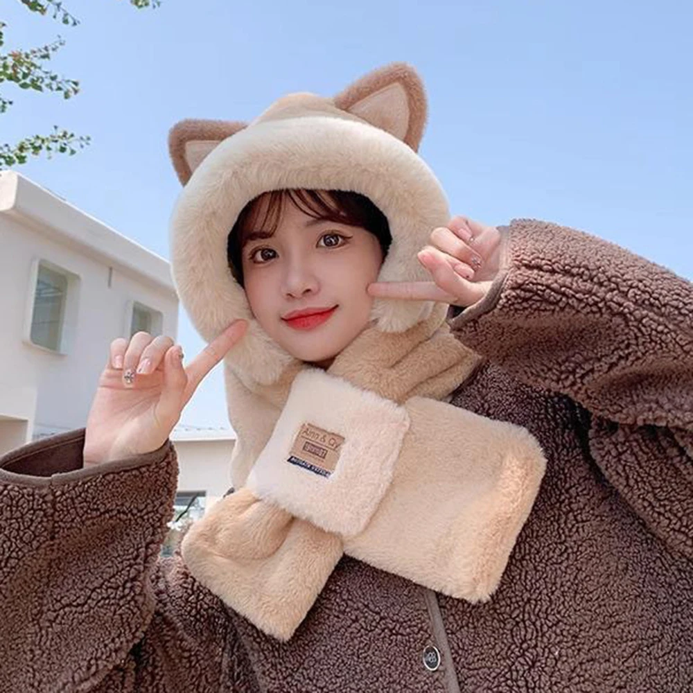 1 шт. милый маленький медвежонок шарф теплая шапка женская зимняя студенческая