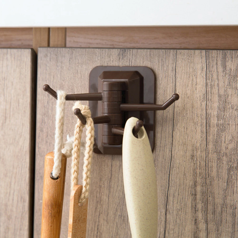 

1Pcs Multifunctional Rotary Self-adhesive Rack Wall Trackless Hook Bathroom Storage Shelf Solid Color Simple Style Hook Up