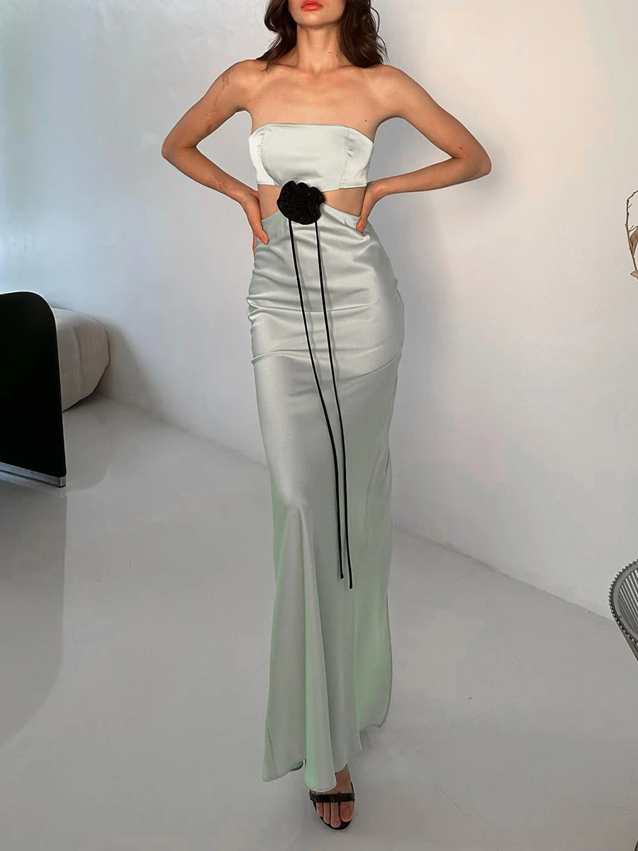 

Y2k одежда женское атласное облегающее платье с запахом на груди с открытой спиной вырез без бретелек с перекрестными завязками обтягивающее платье с разрезом