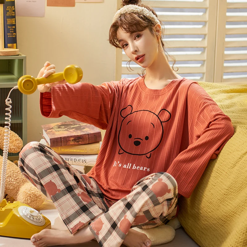 

Женский дешевый осенний пижамный комплект с героями мультфильмов для девушек, домашняя одежда из полиэстера, пижама, одежда для сна на весн...