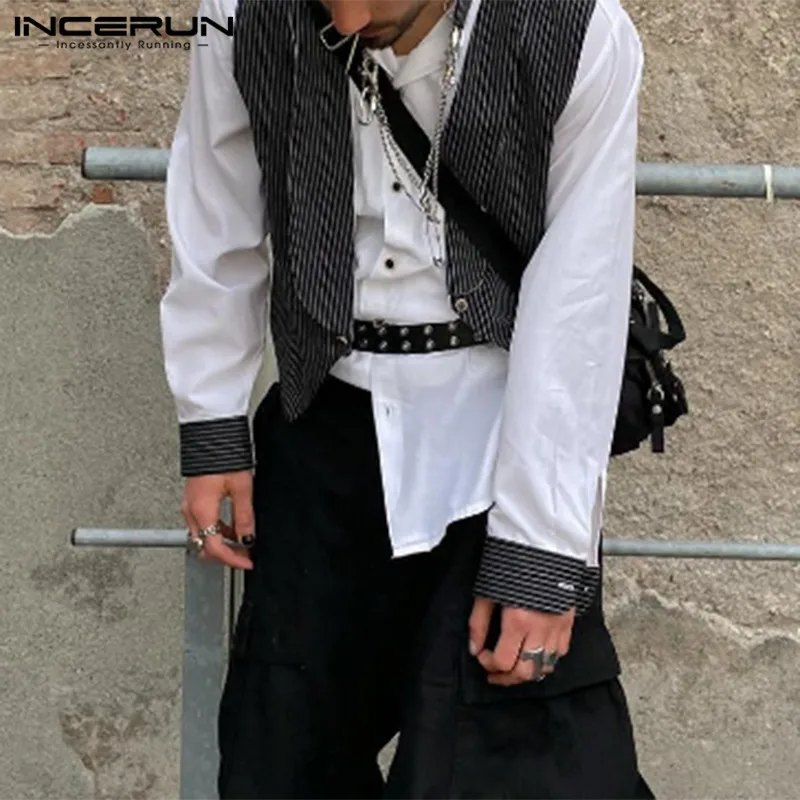 

Мужская рубашка в полоску, с воротником-стойкой и длинным рукавом