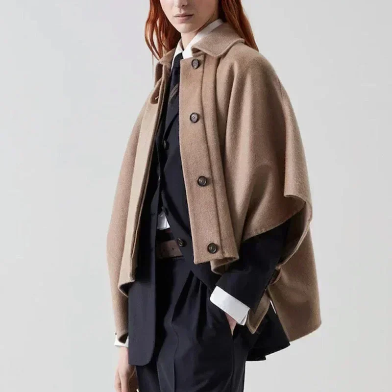 

Осенне-зимнее женское Новое темпераментное шерстяное пальто, короткое свободное теплое элегантное пальто-накидка