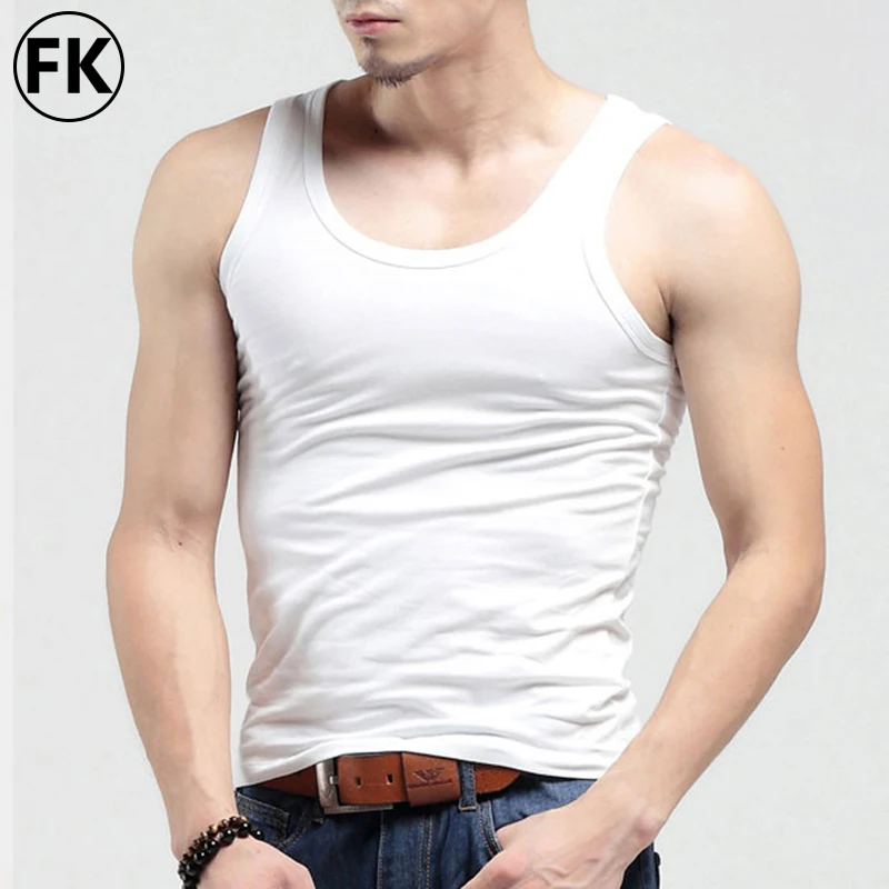 FK 3Pcs/lot Cotton Men's Vest Mens Underwear Sleeveless Tank Top Solid Muscle Vest Undershirts O-neck Gymclothing T-shirt Summer