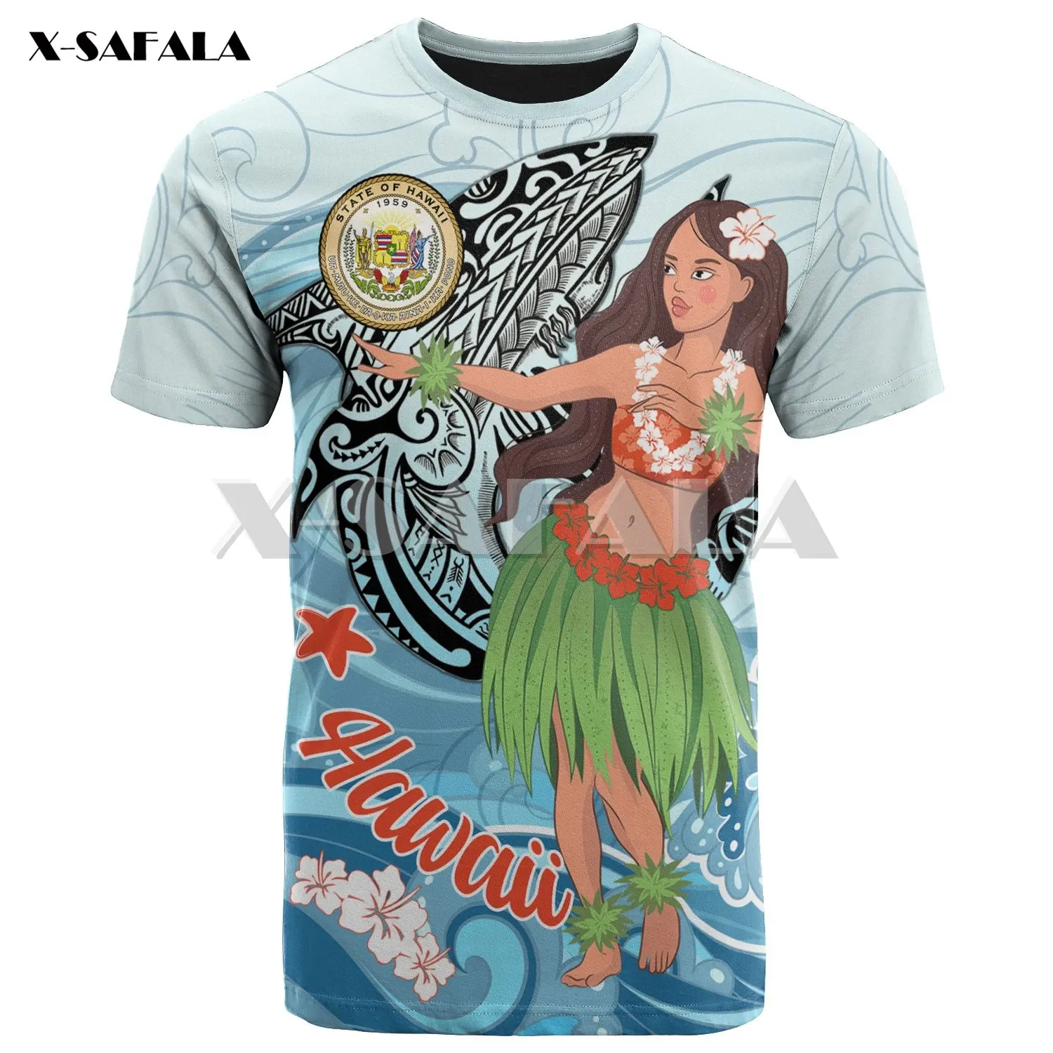 

Summer Seaside Resort Style Samoa Turtle Plumeria Polynesian T-shirt 3D Printed T-shirt Neutral Casual Oversized Loose T-shirt