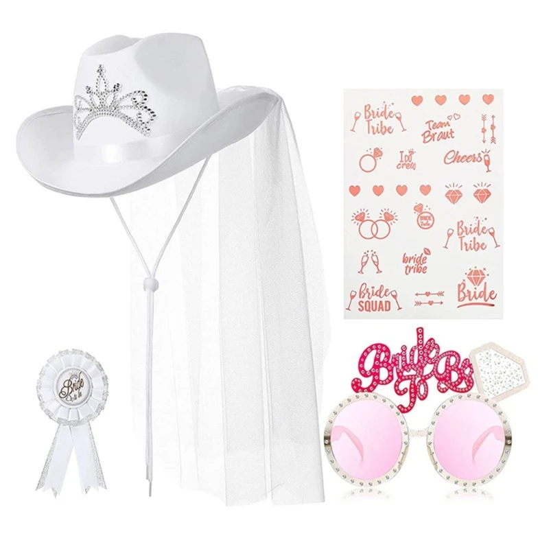

Bachelorette Party Rhinestones Bridal Veil Cowgirl Hat Decorations for Bridal