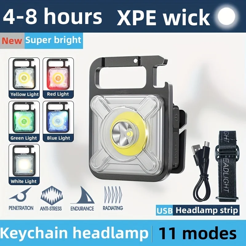 Super Bright Keychain Headlights USB Rechargeable Portable Night Flashlight Waterproof Headlamp for Outdoor Fishing Camping Lamp