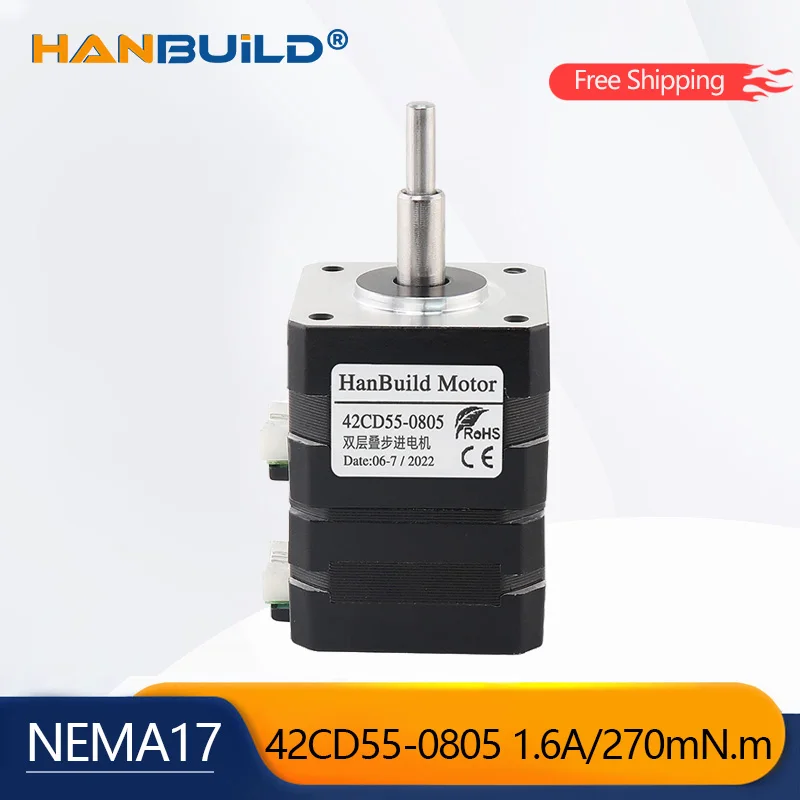 

1PCS Double layer stacked 1.6A 270mN.m 42 stepper motor 42CD55-0805 forward and reverse automatic micro stepping motor for CNC