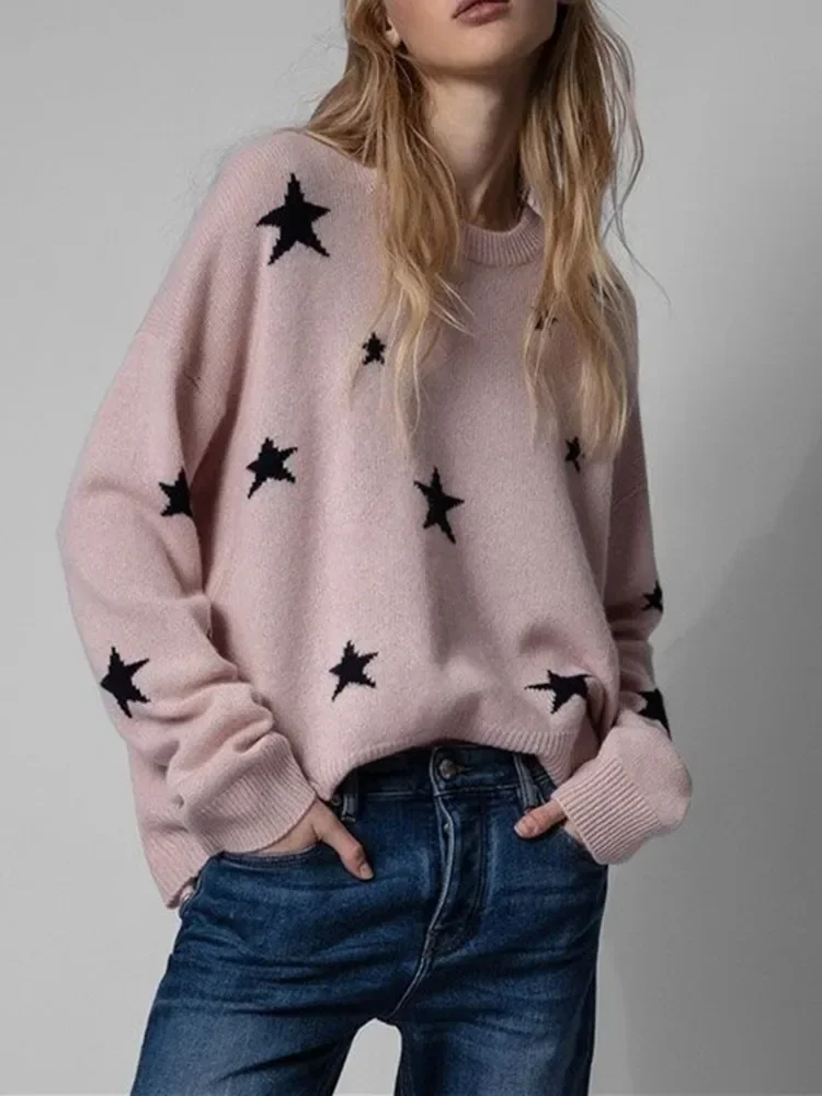 

Женский Осенний кашемировый свитер с круглым вырезом и длинным рукавом