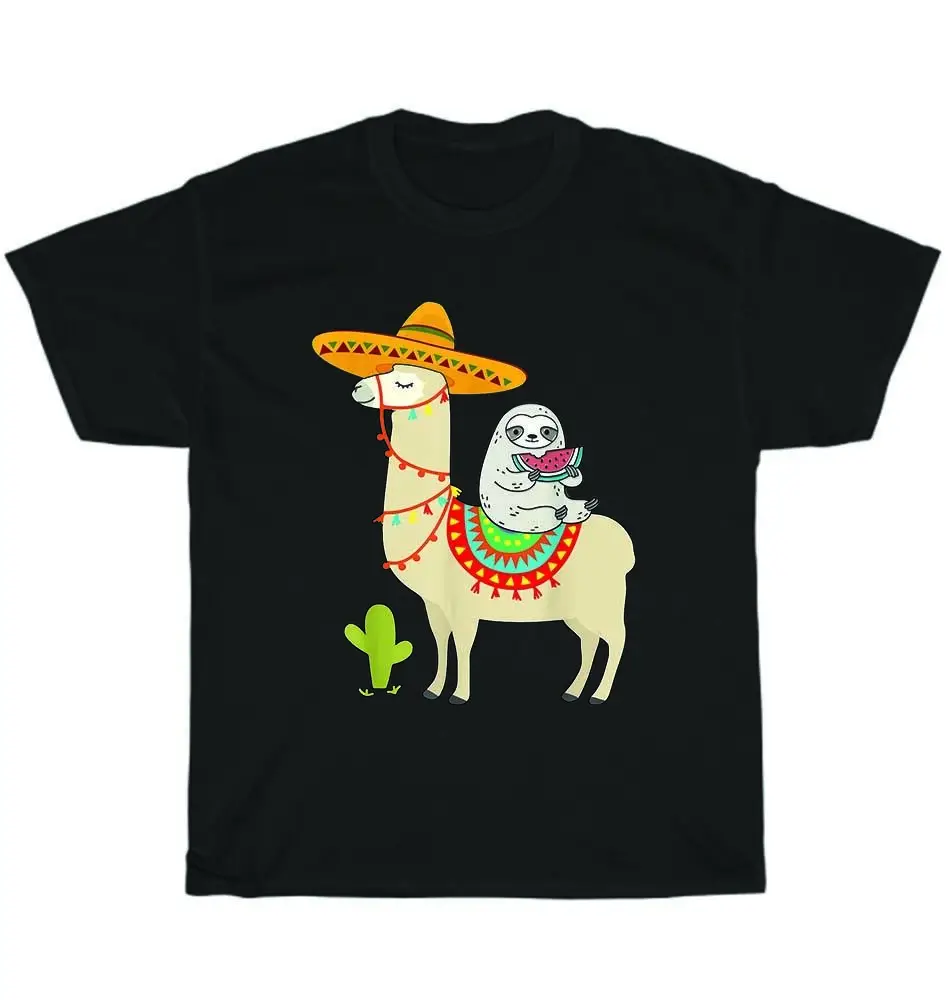 

Sloth Riding Llama Mexican Fiessta Party Cinco De O-Neck Cotton T Shirt Men Casual Short Sleeve Tees Tops Harajuku Streetwear