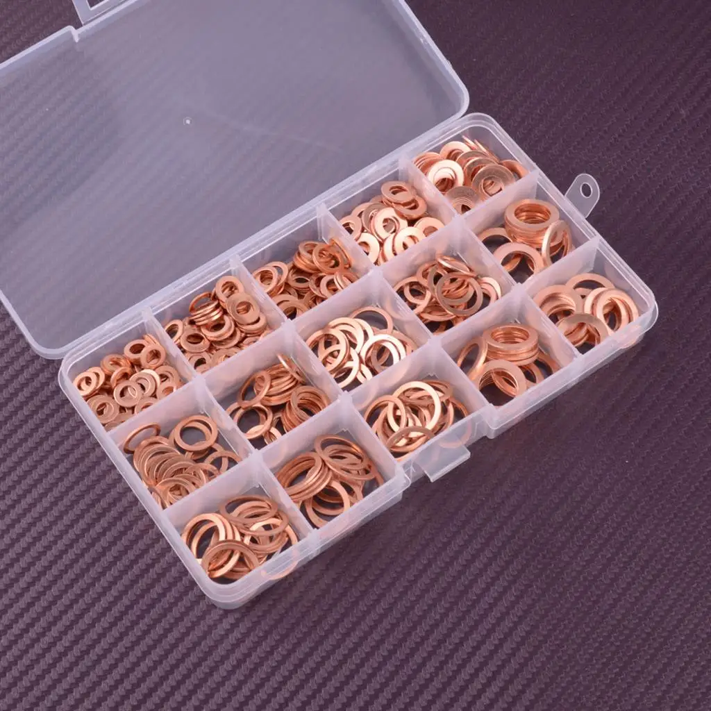 

400Pcs Solid Copper Crush Washer Gasket Flat O-Ring Seal Assortment Set For Wear Pad Preload Indicator Locking Device Rocker New