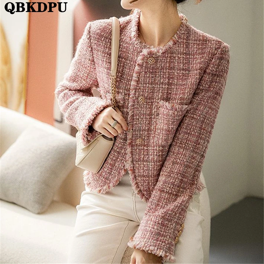 

Vintage Tweed Jackets Korean Tassel Elegant Coat Wool Blend Women Single Breasted Streetwear Luxury Outwear Slim Short Chaquetas