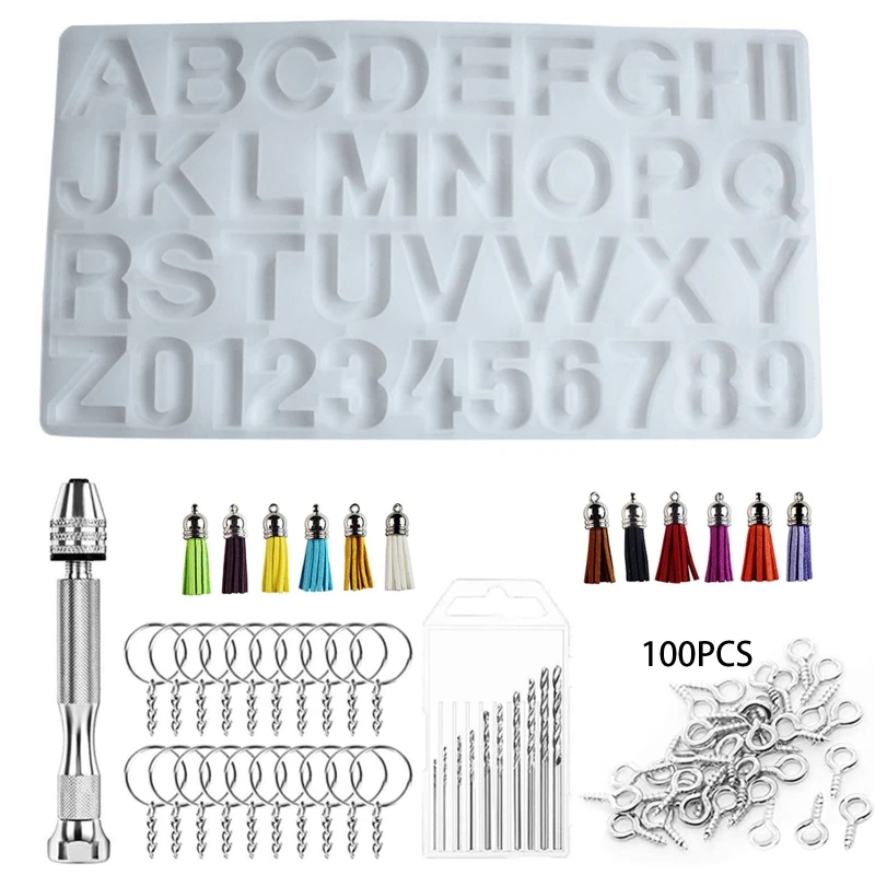 

Alphabet Keychain Mold, Resin Alphabet Molds Silicone Keychain Molds Resin Letters with Keychain Tassels and Pin Vise Se