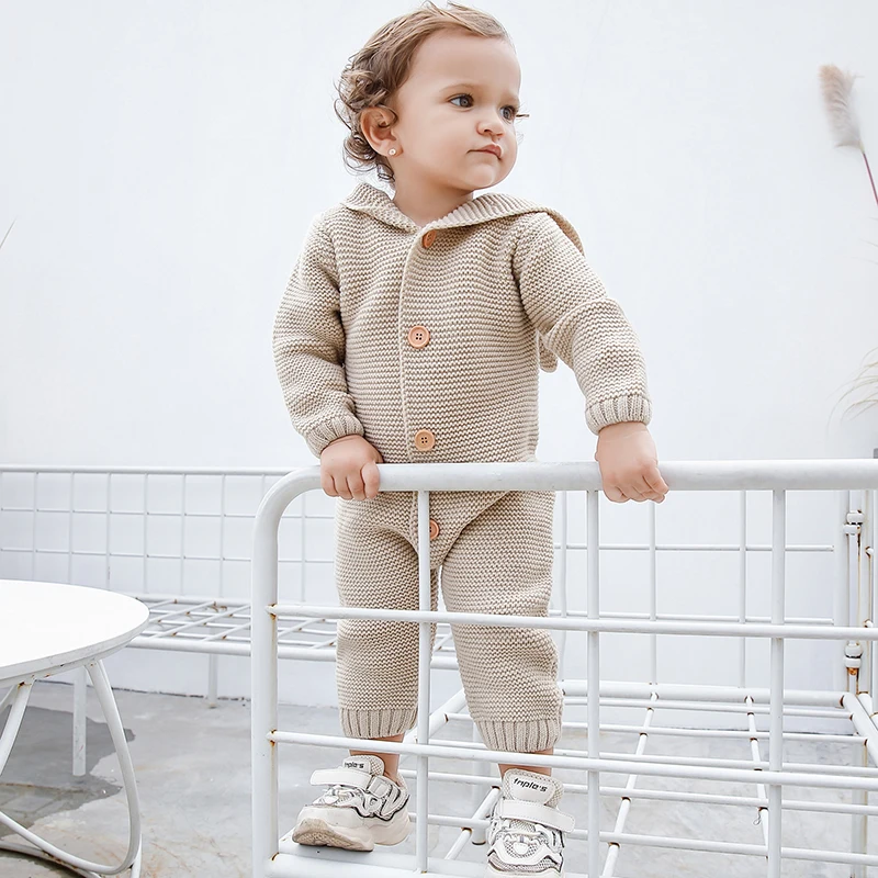 

Baby Romper Knitted Newborn Infant Jumpsuit Fashion Hooded Toddler Boy Girl Solid Clothes Cute Ear Onesies 0-24M Playsuit Outfit