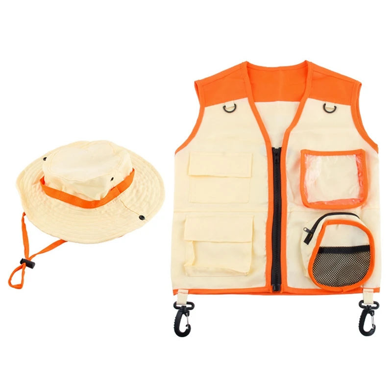 

Kids Outdoor Adventure Explorer Kit Costume Vest And Hat Set Realize Children Career Dream Cosplay Gifts Orange