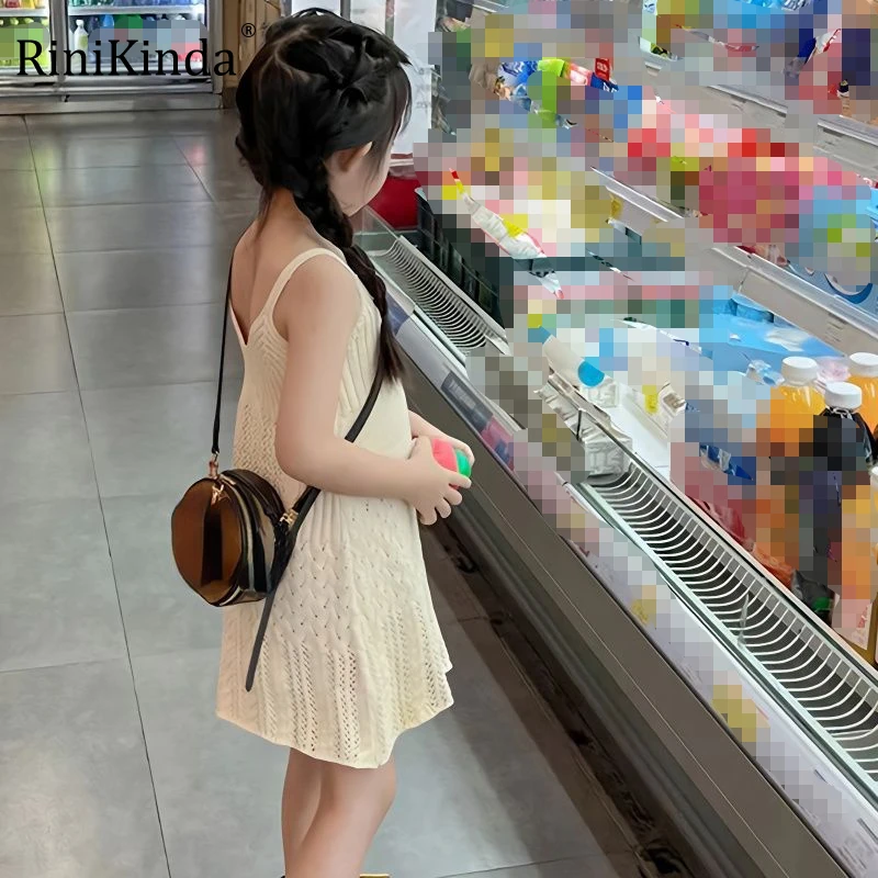 

Summer Girl Dress Solid Suspender Hollow Knit Fashion Children Dress Kids Sundress for Girl Slip Dress Girls Clothing