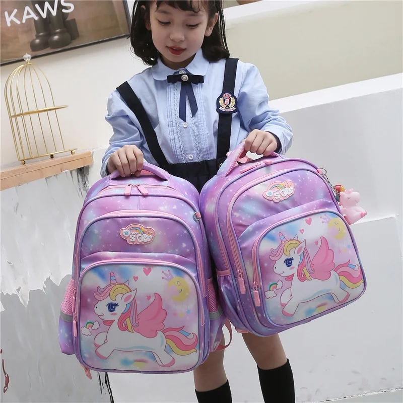 Primary Girls Princess Sweet Pink Unicorn Large Capacity Backpacks New Children Students Cartoon Schoolbags In Kindergarten Hot