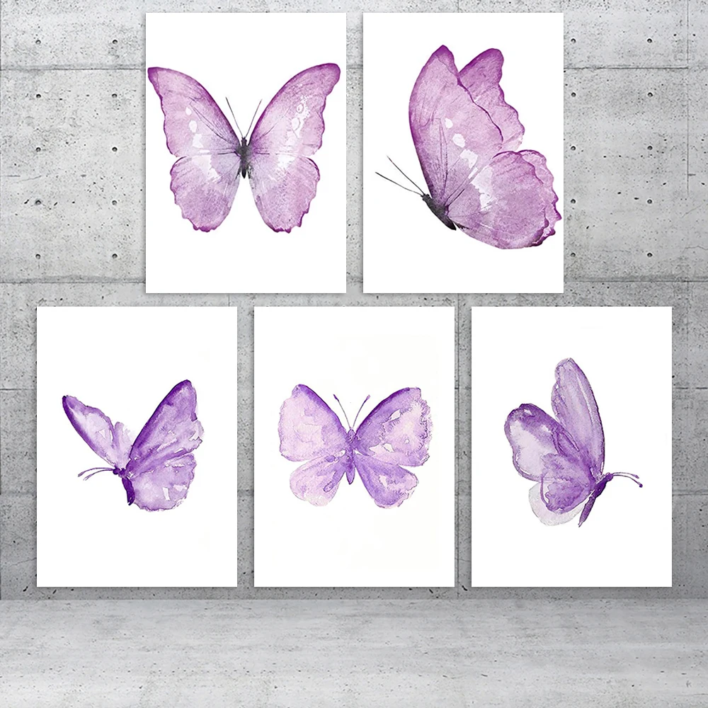 

Настенная картина с абстрактным Изображением Животных, настенное украшение с изображением HD фиолетовых бабочек, Модульная картина для гос...