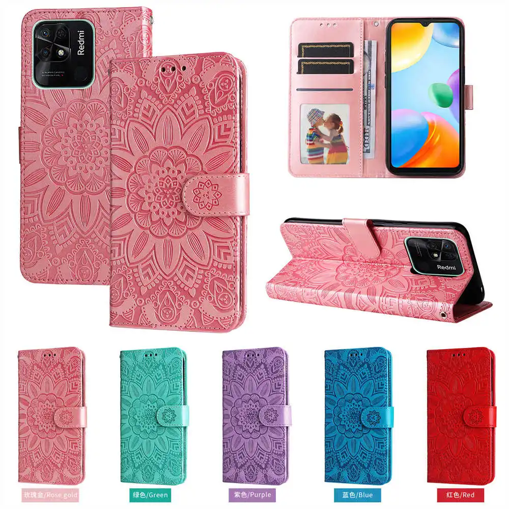 

Case for Redmi 11A 4G 12C 11 Prime 4G A1 Plus 10C 10 5G Prime Plus 10A 10X 9T 9 Power 9C 9A 9i Leather Flip Wallet Flower Cover