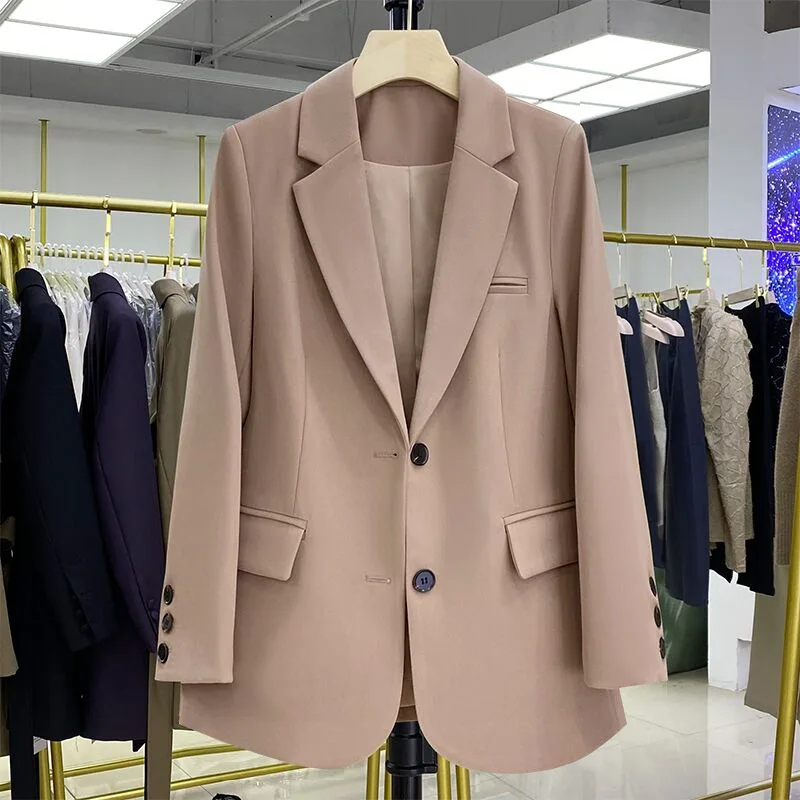 Blazer for Women Casual Korean Solid Color Long Sleeve Slim Jacket Women Coats Cropped Blazer