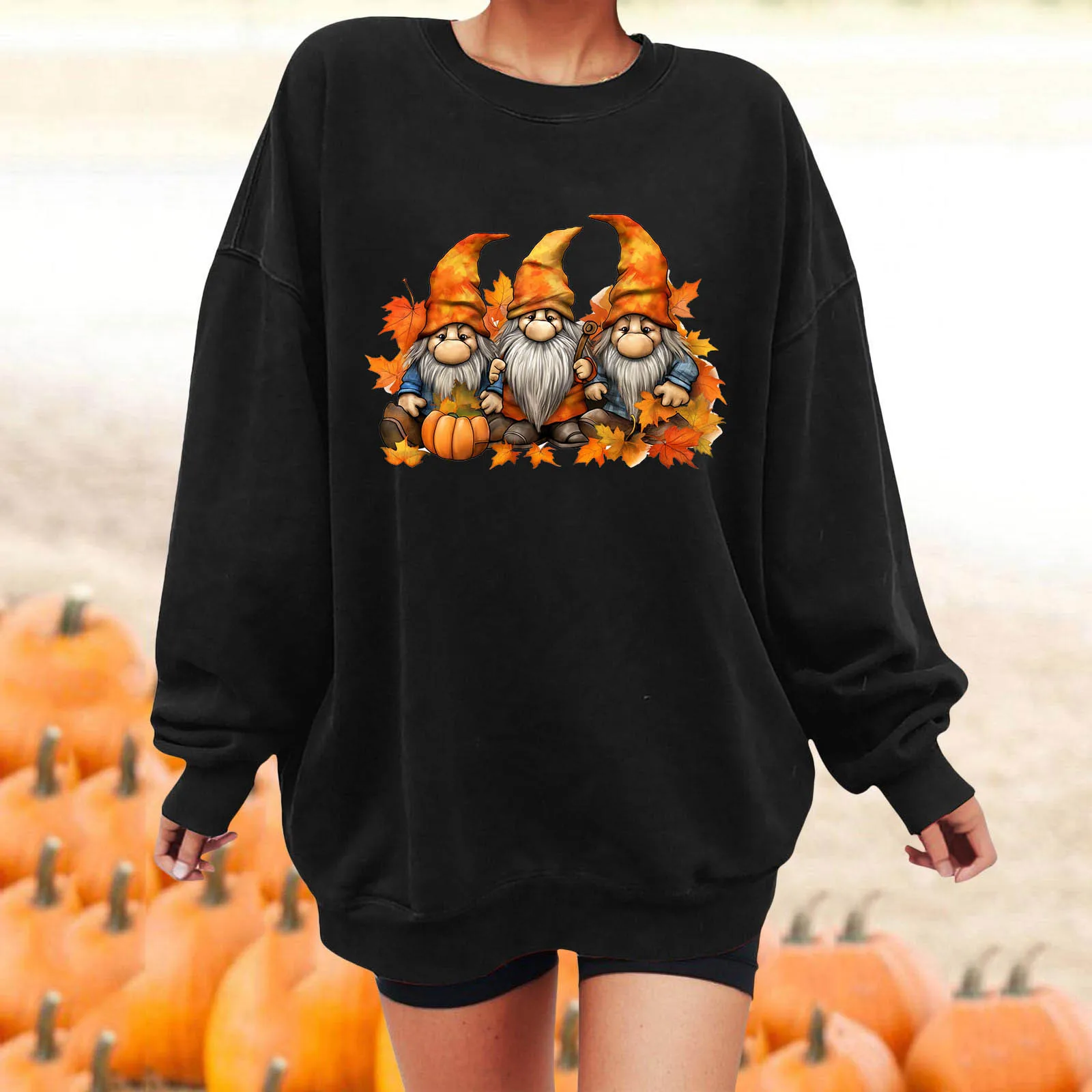 

Fleece Zip up Sweatshirt Womens Womens Sweatshirt Loose Pumpkin Print Crewneck Long Sleeve Casual Basic Regular Sweat Shirts