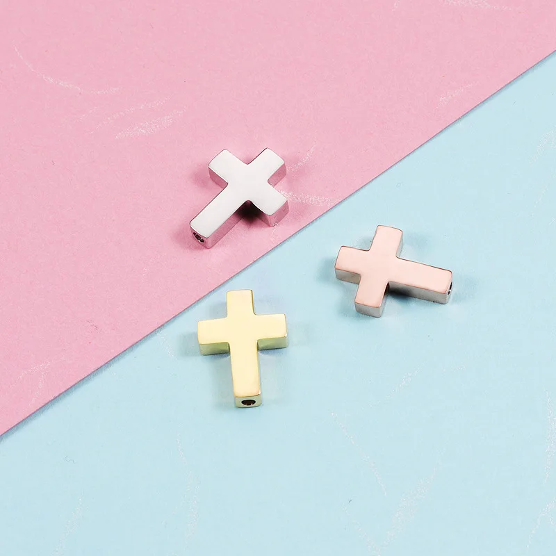 10pcs 10*13mm mirror polished stainless steel cross Christian jewelry accessories DIY small hole beads vertical Cross Pendant