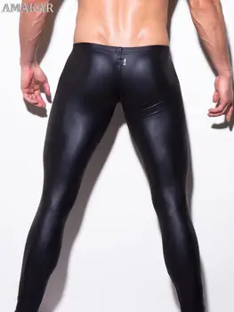Mens Faux Leather Performance Pant Slim Pencils Black Fashion Sexy Men Leggings Rave party Tight pants