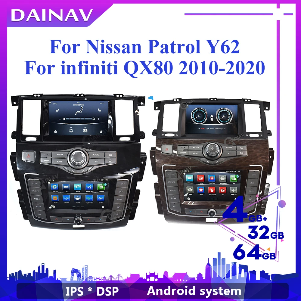 

Android 10.0 Dual Screen New Car Radio DVD Player For infiniti QX80 Nissan Patrol Y62 2010-2020 Car Stereo GPS Navigation