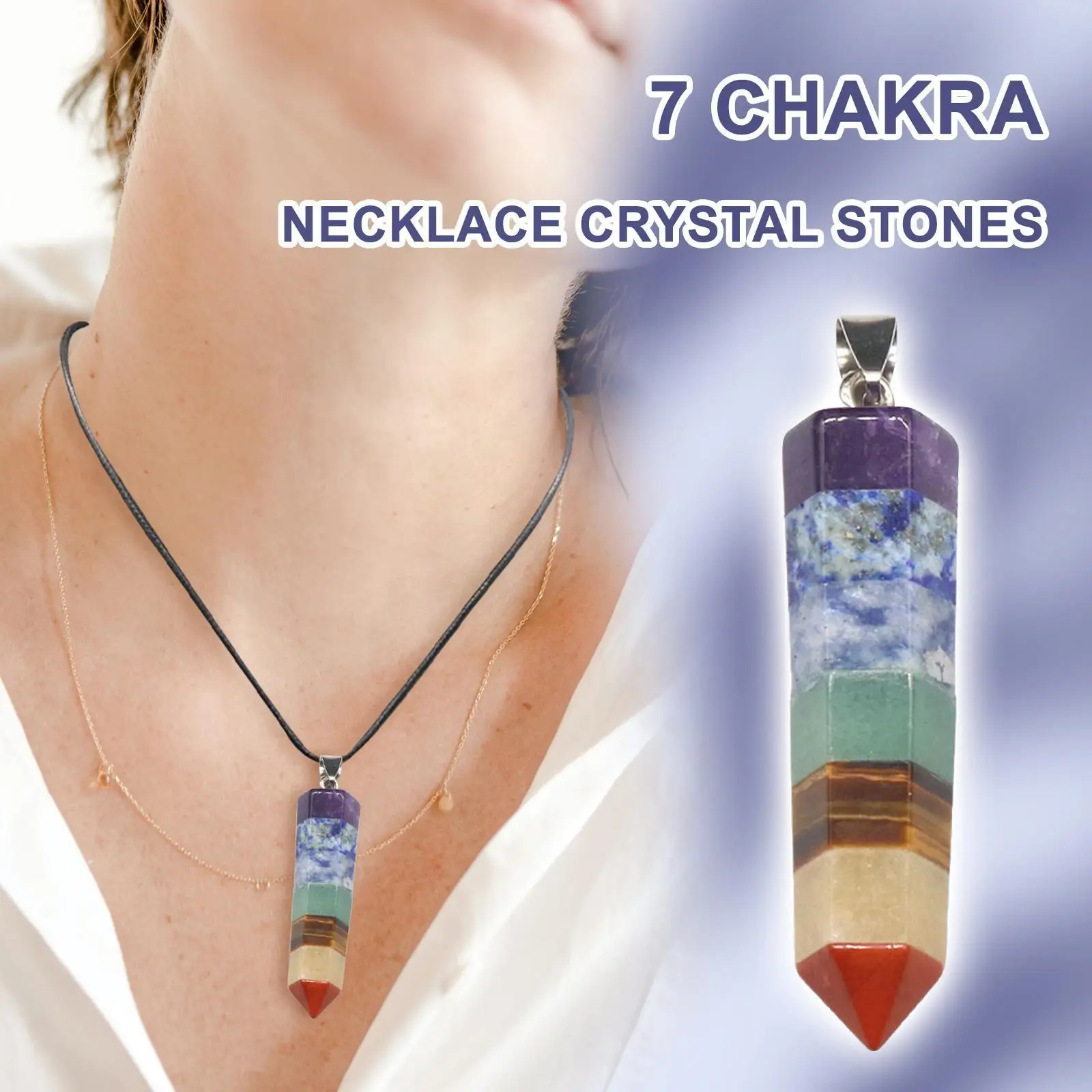 

7 Chakras Natural Stone Healing Crystal Pendant Colorful Reiki Energy Gemstone Pendant Meditation Jewelry Gift For Men Wome M7l7