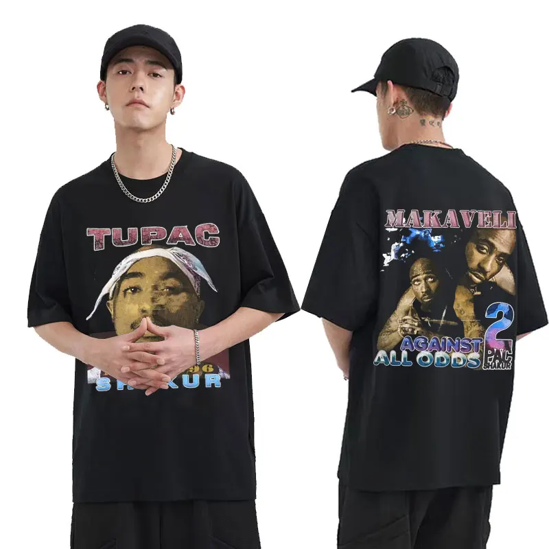 

Rapper Tupac 2Pac Shakur Makaveli Against All Odds Print T Shirt Men Women Fashion Hip Hop Tshirt Men's Oversized Black T-shirts