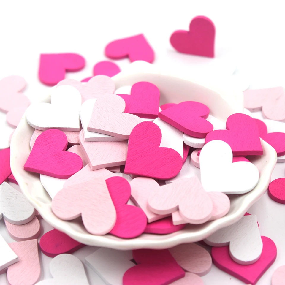 

Pink White Red Wooden Love Heart Wedding Table Scatter DIY Craft Accessories Rustic Wedding Party Decoration Favor Scrapbooking