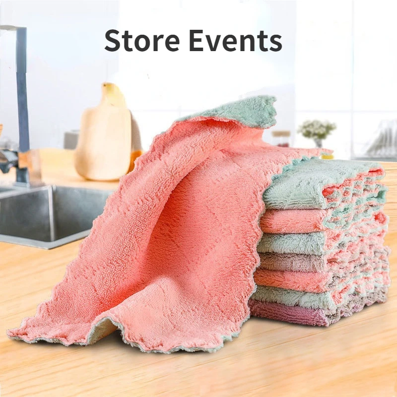 

5/10pcs Double-layer Absorbent Microfiber Kitchen Dish Cloth Non-stick Oil Thickened Table Cleaning Cloth Wiping Towel